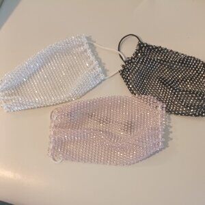 NEW Qty 3 Blingy Costume Halloween Party Face Masks Pink, Black & White